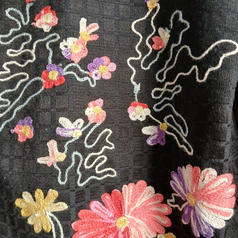 Vintage Indigo Moon Embroidered Floral Nehru Jacket with Glass Beads Size Small - Picture 5 of 12